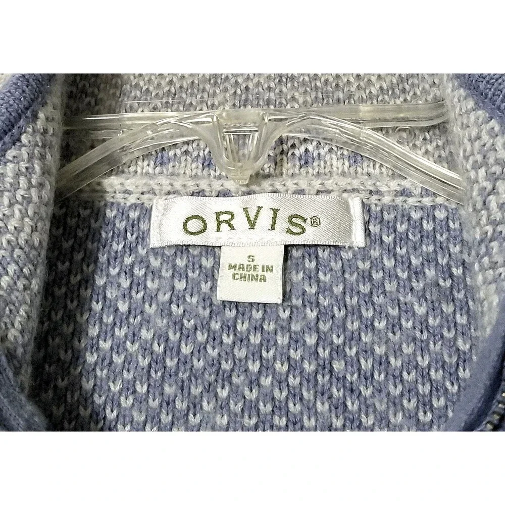 ORVIS Women's Gray Blue Quarter Zip Pullover Sweater Wool Blend Sz Small - Picture 2 of 4